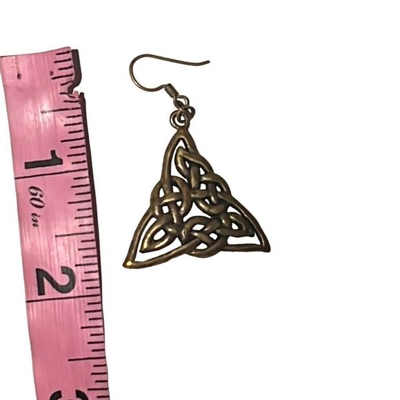 Vintage Copper Celtic Knot Triquetra Trinity French Hook Irish Earrings - Picture 4 of 7